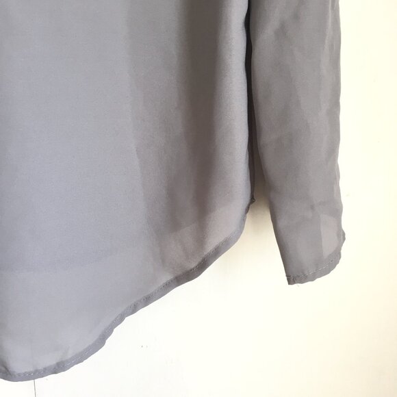 Grey Semi Sheer Lightweight Zip Collar Droptail Hem Blouse - Picture 9 of 16